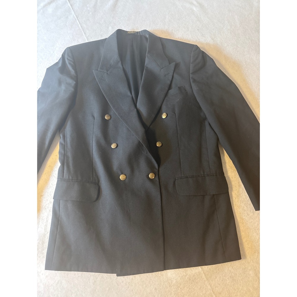 Oscar de la Renta Blazer Mens 44L Black Excellent Double Breasted Gold Buttons